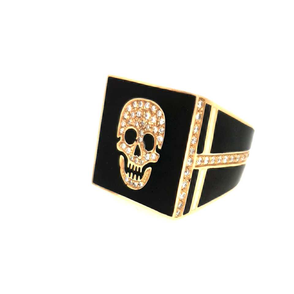 Anello con teschio collezione Pirati in oro, diamanti, smalto nero 