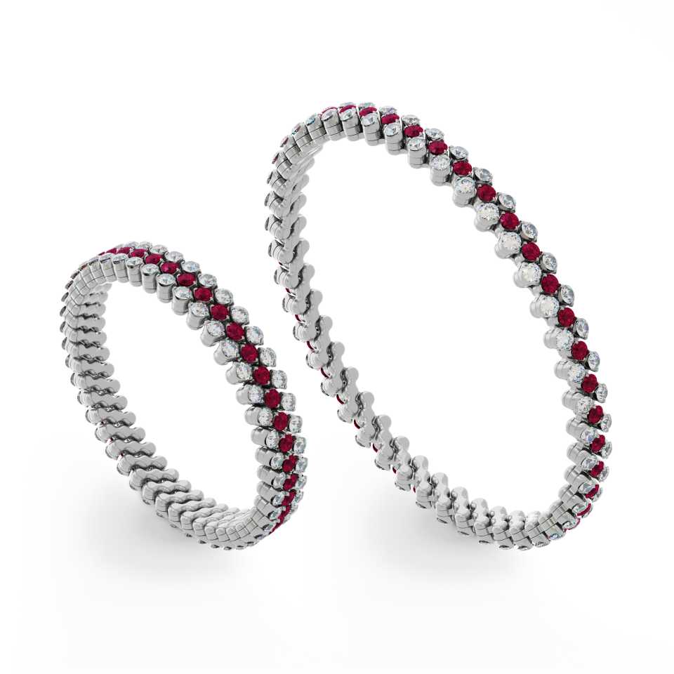 SERAFINO CONSOLI - BRACCIALE MULTISIZE IN ORO BIANCO 18KT CON DIAMANTI E RUBINI BB3F7 WG WDR 