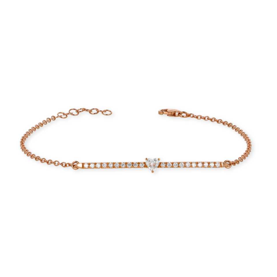 NAMURI - BRACCIALE IN ORO ROSA 18KT CON DIAMANTE UN TAGLIO A CUORE E DIAMANTI BIANCHI BTFAN/CTCW/R 