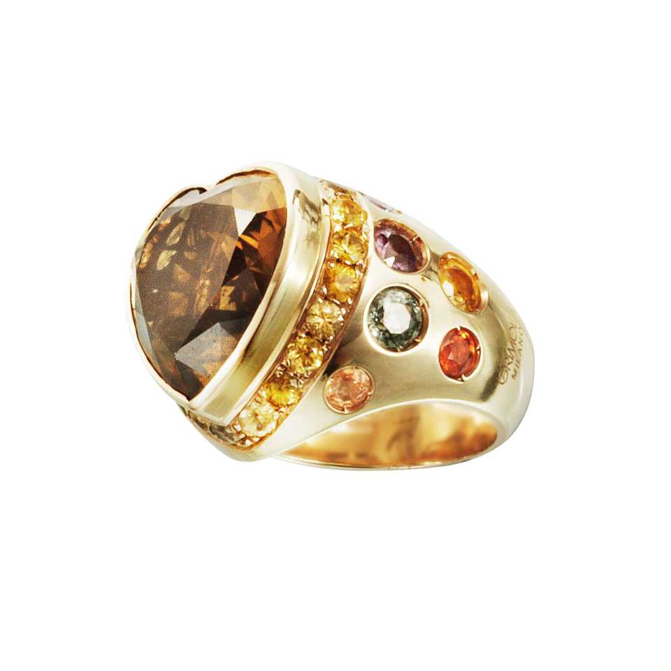 Anello a forma di cuore Collezione Coriandoli  in oro, quarzo e zaffiri