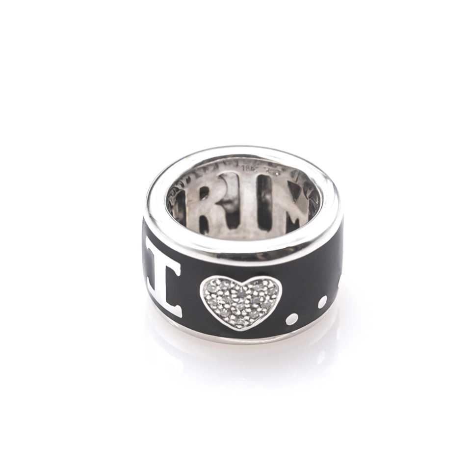 Anello a fascia Collezione “I Love You”  in oro, diamanti e smalto nero