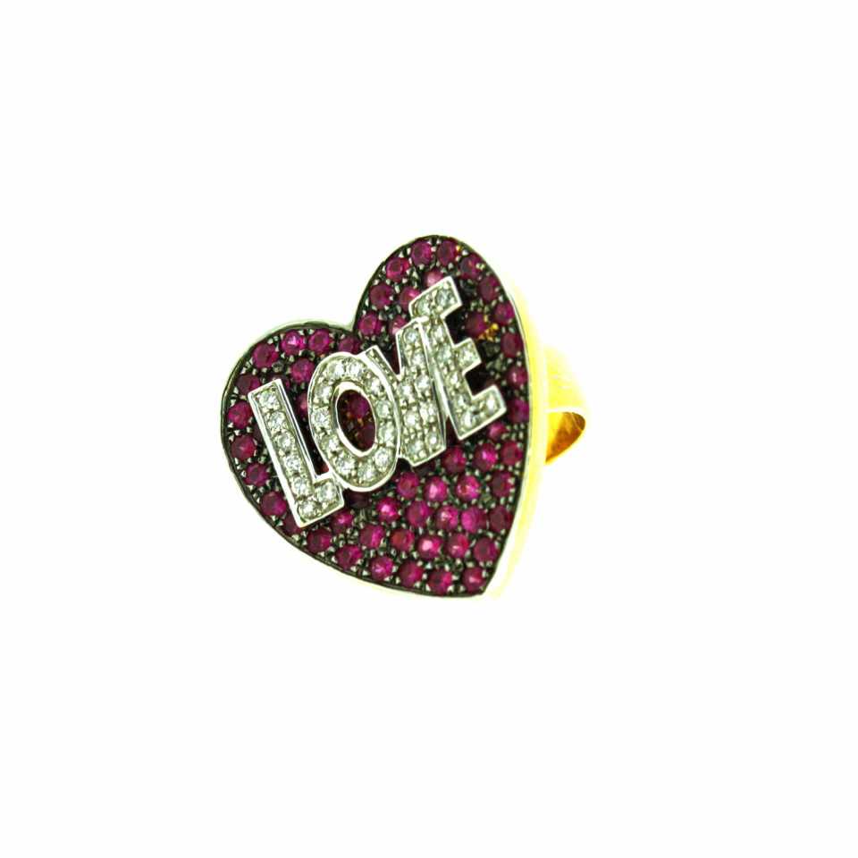 Anello a forma di cuore Collezione TVB in oro, zaffiri e diamanti 