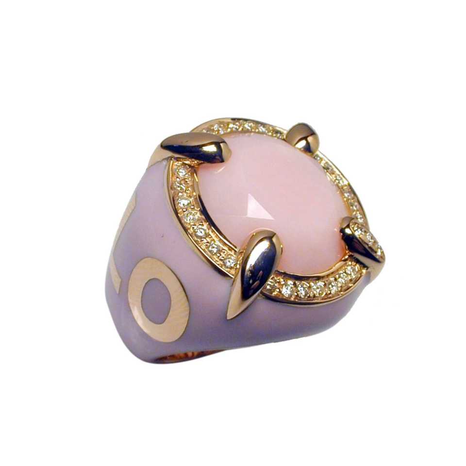 Anello Collezione Pace Amore in oro, opale, diamanti e smalto